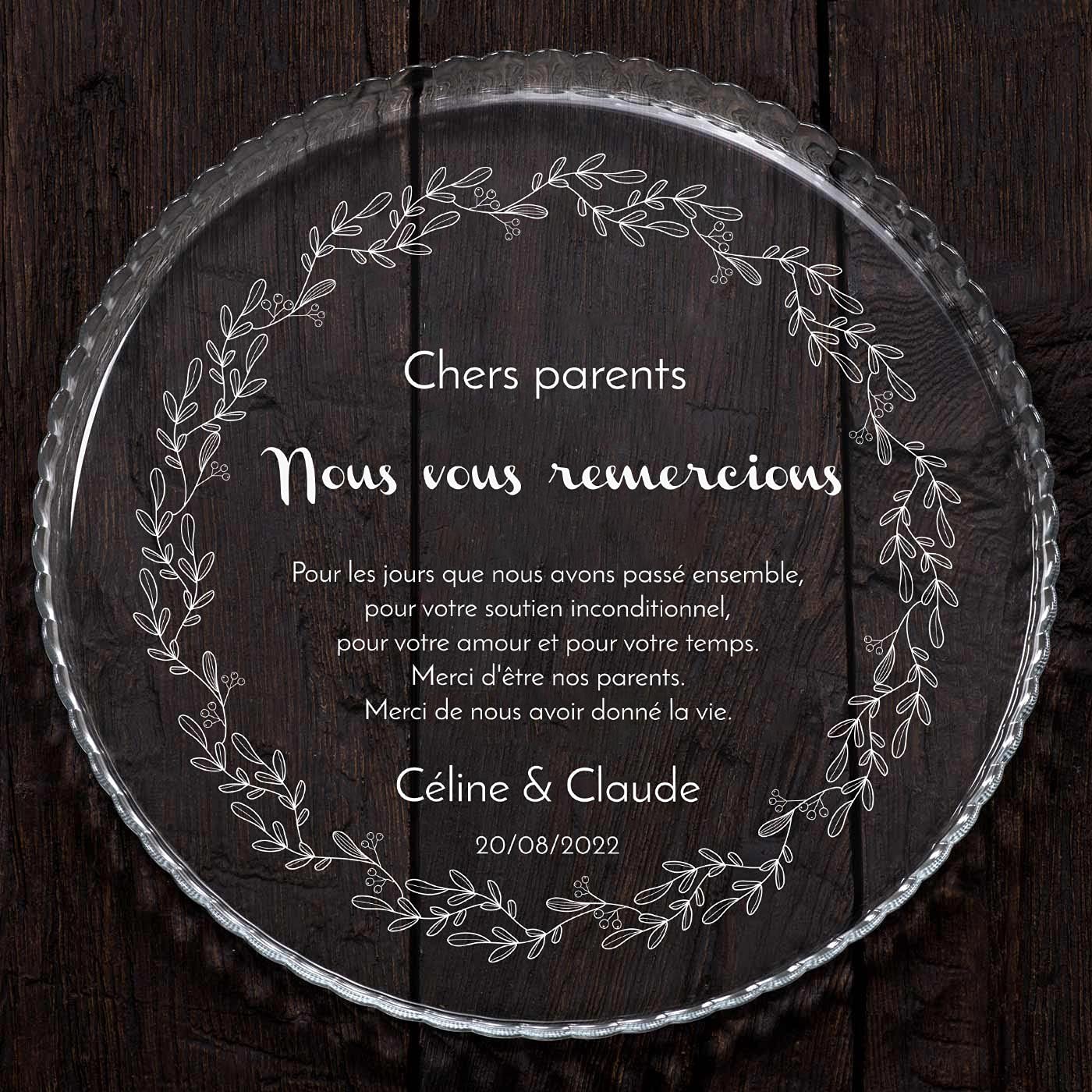 MAVERTON Plat à gâteau Rond avec Gravure - en Verre - Personnalisé - Idée Cadeau pour Un Fan de Cuisine ou pour Un Gourmand - Cadeau pour Couple - Couronne