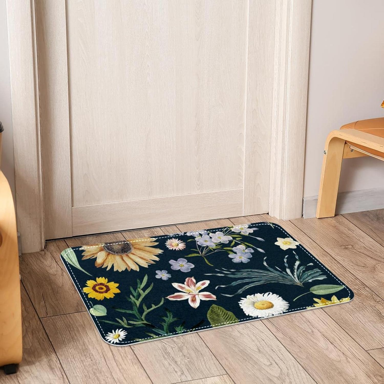 Sunflower Little White Daisy Floral Pattern Navy Blue Bath