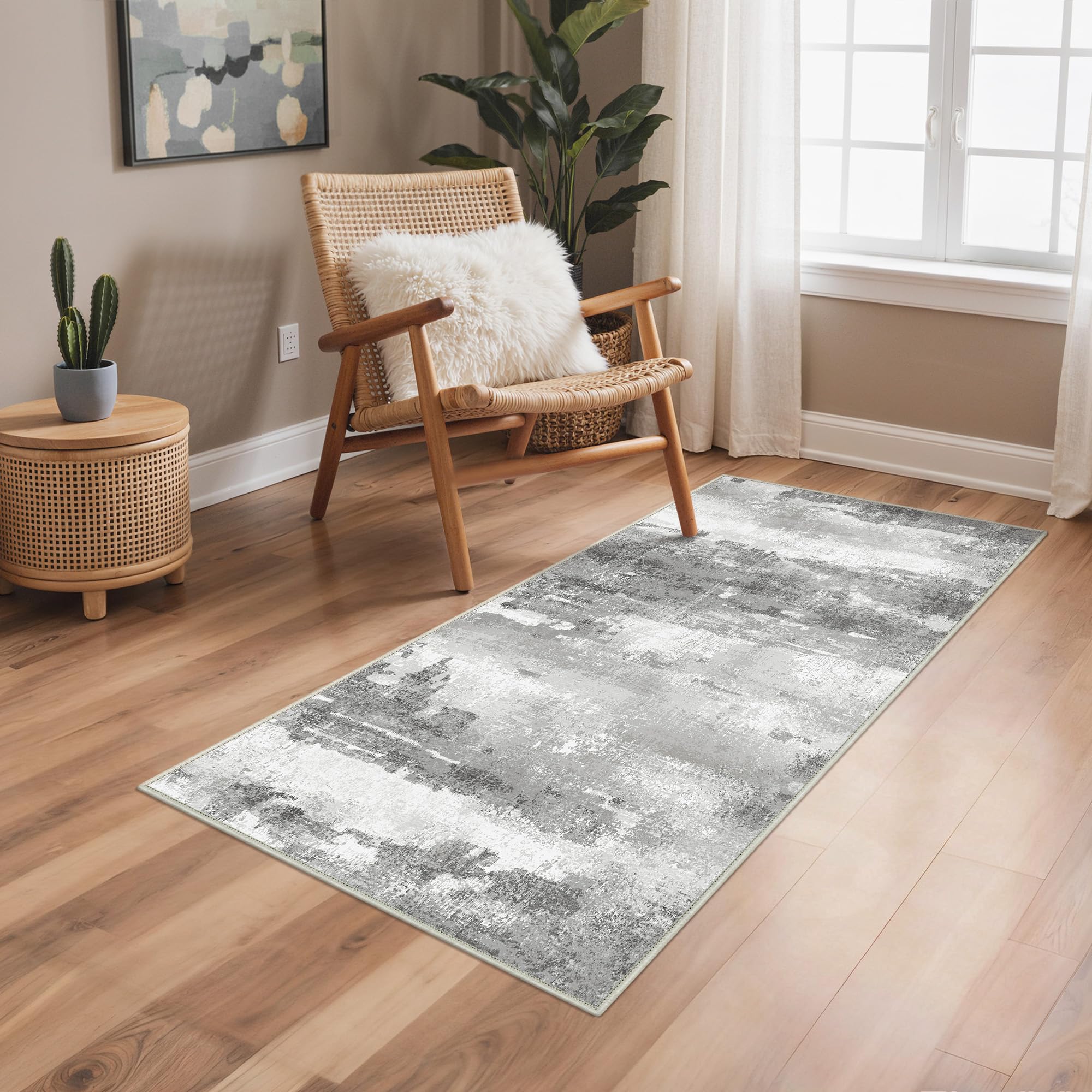 BEIMO Runner Rugs for Hallway 80x150cm, Non-Slip Extra Long Washable Runner Rugs Soft Low Pile, Modern Abstract Rug Carpet Runners for Entryway Kitchen Bedside Laundry Room, Grey & White โ image 1