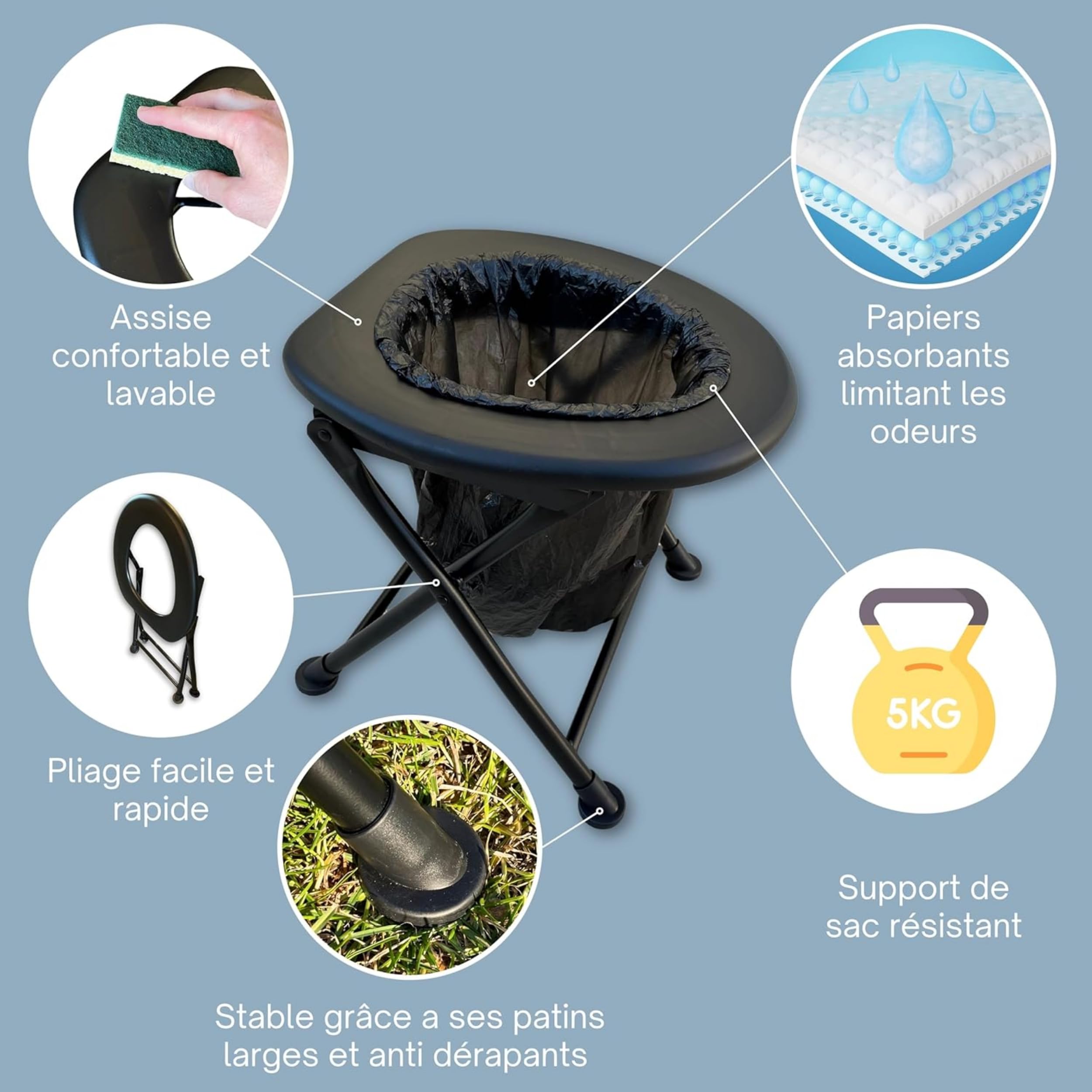 Toilette Pliante Portable Anti-odeur – Vert, Idéale Pour Voyage, Camping, Voiture