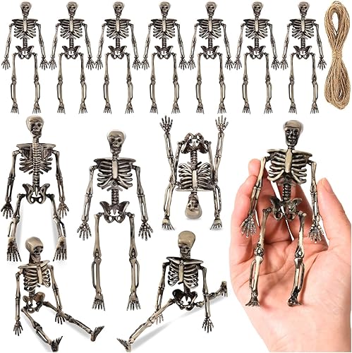 12 mini figuras de esqueleto, pequeñas figuras de esqueleto de plástico para manualidades, figuras de modelo antiguo de Halloween para decoración de