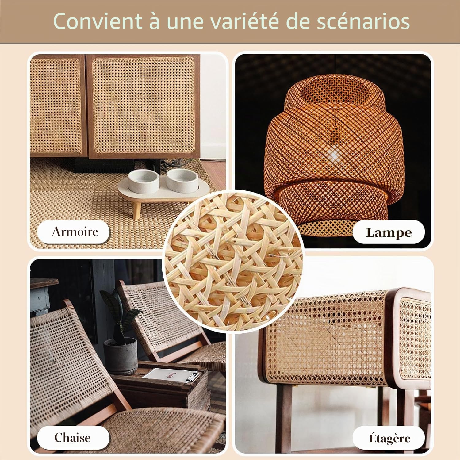Sangle Cannage Rotin Rouleau, Cannage Rouleau pour Meuble, Nature canage,Naturel en Rouleau, Fabrication Artisanale pour Bricolage Armoire Chaise Meuble 50 X 300 Cm