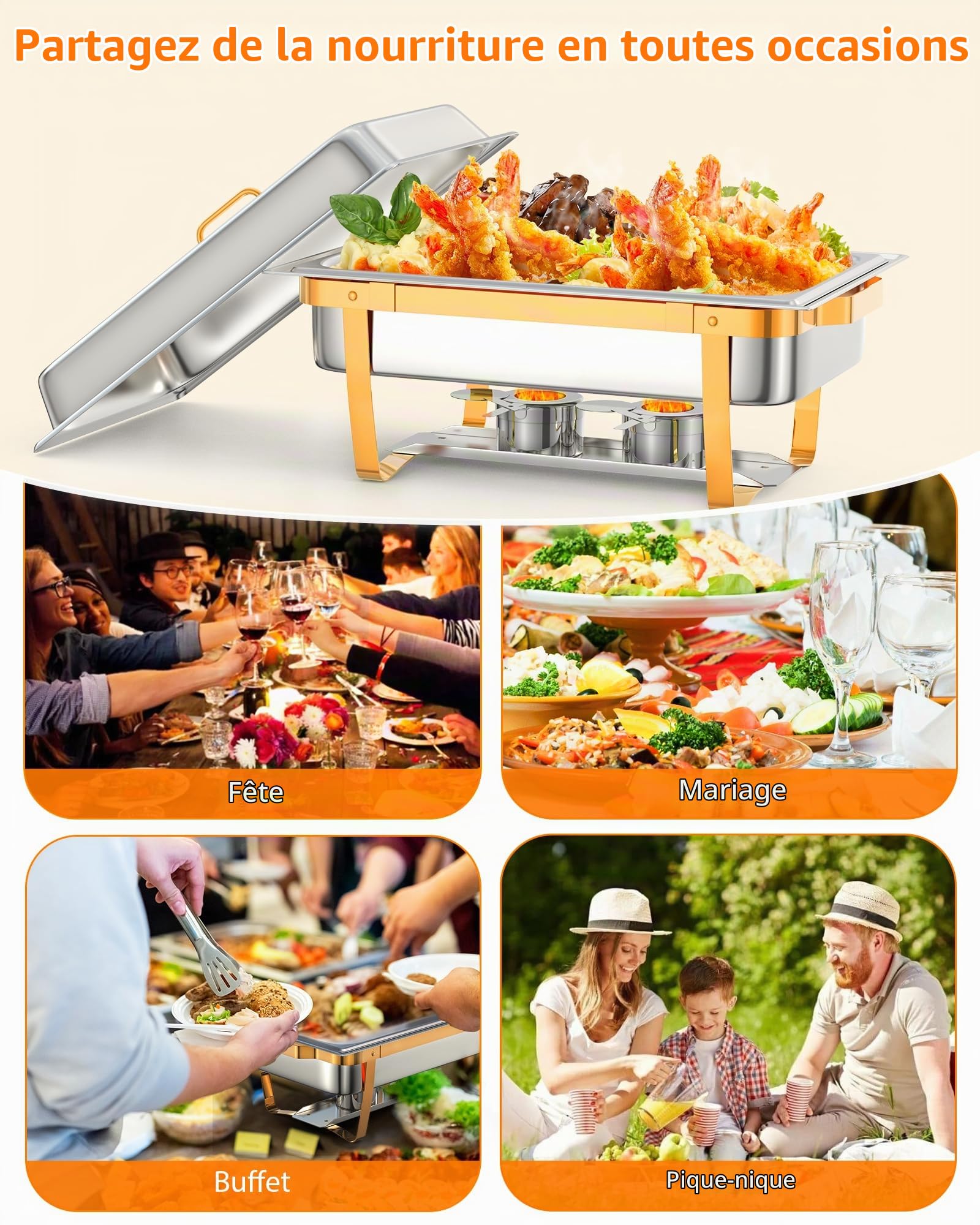 Garvee Lot de 2 Chafing Dishes Buffets Chauffants Rectangulaires 9L