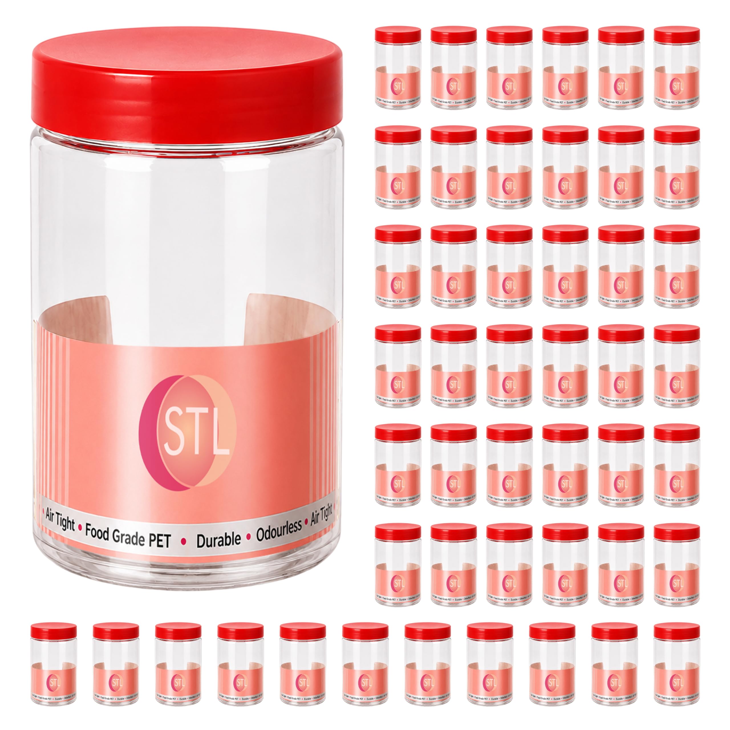 STL 48pcs Plastic Jars with lid 200ml Plastic jars Turn Lock Lids, BPA Free Clear Food Storage Containers, Refillable Spice Jars, Small Kitchen Storage Pots for Herbs, Crafts, Beads & Dry Food