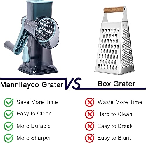Miniatura 3 de Rallador giratorio de queso, rallador de queso de mano con base de succión fuerte, rebanador de verduras de cocina, 3 cuchillas de tambor inoxidable