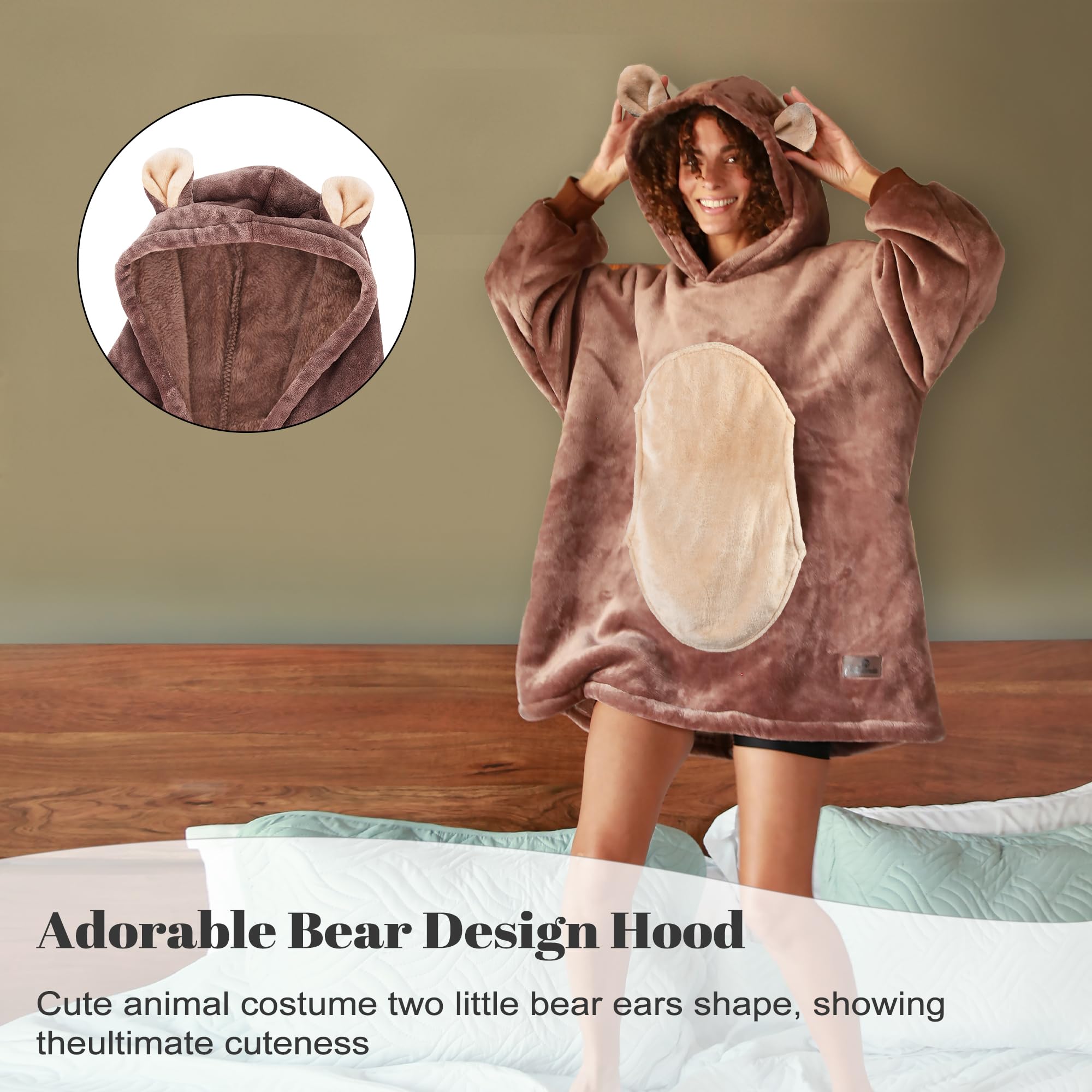 Pterygoid Capuchontrui voor meisjes, oversized hoodie-deken voor kinderen, met capuchon en zak, fleece deken met mouwen voor tieners, koala, Eén maat