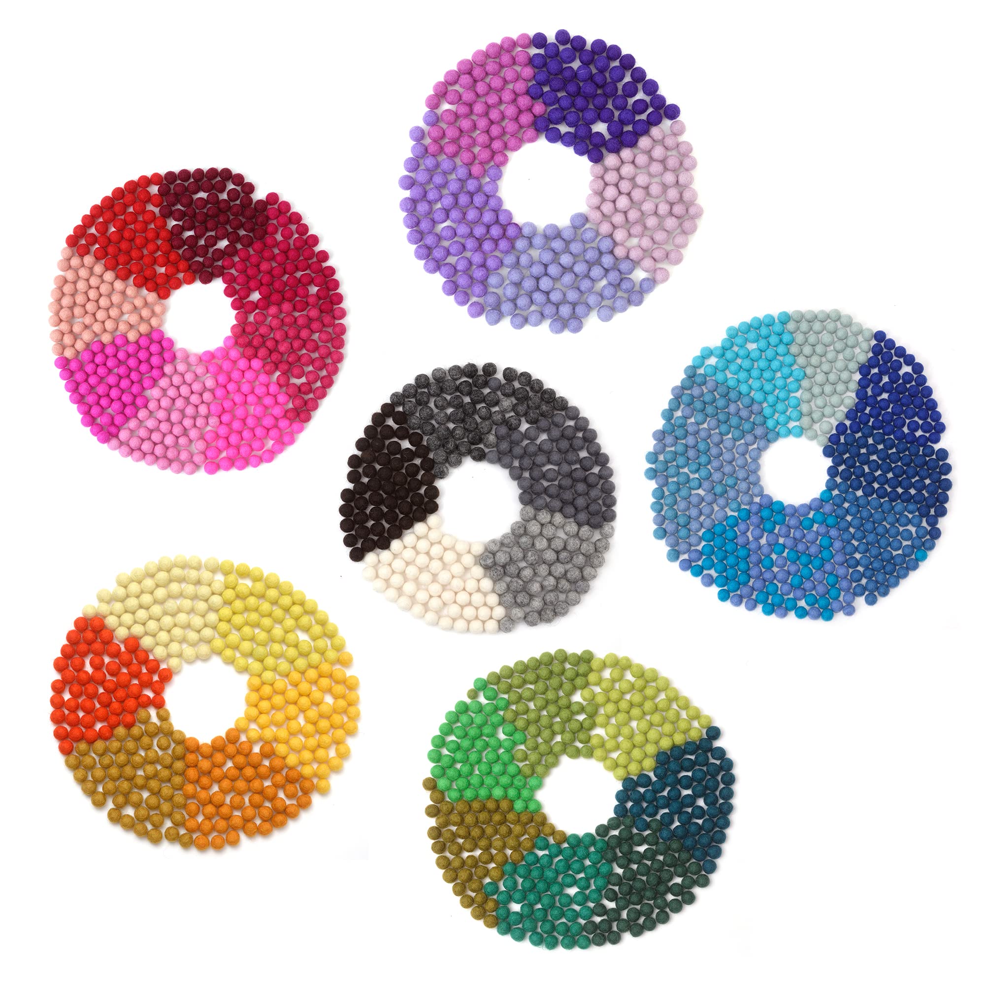 Glaciart One Felt Pom Poms, Wool Balls (2000 Pieces) 1 Centimeter - 0.4 Inch, Handmade Felted 40 Color (Red, Blue, Orange, Yellow, Black, Pastel and More) Bulk Small Puff for Felting and Garland