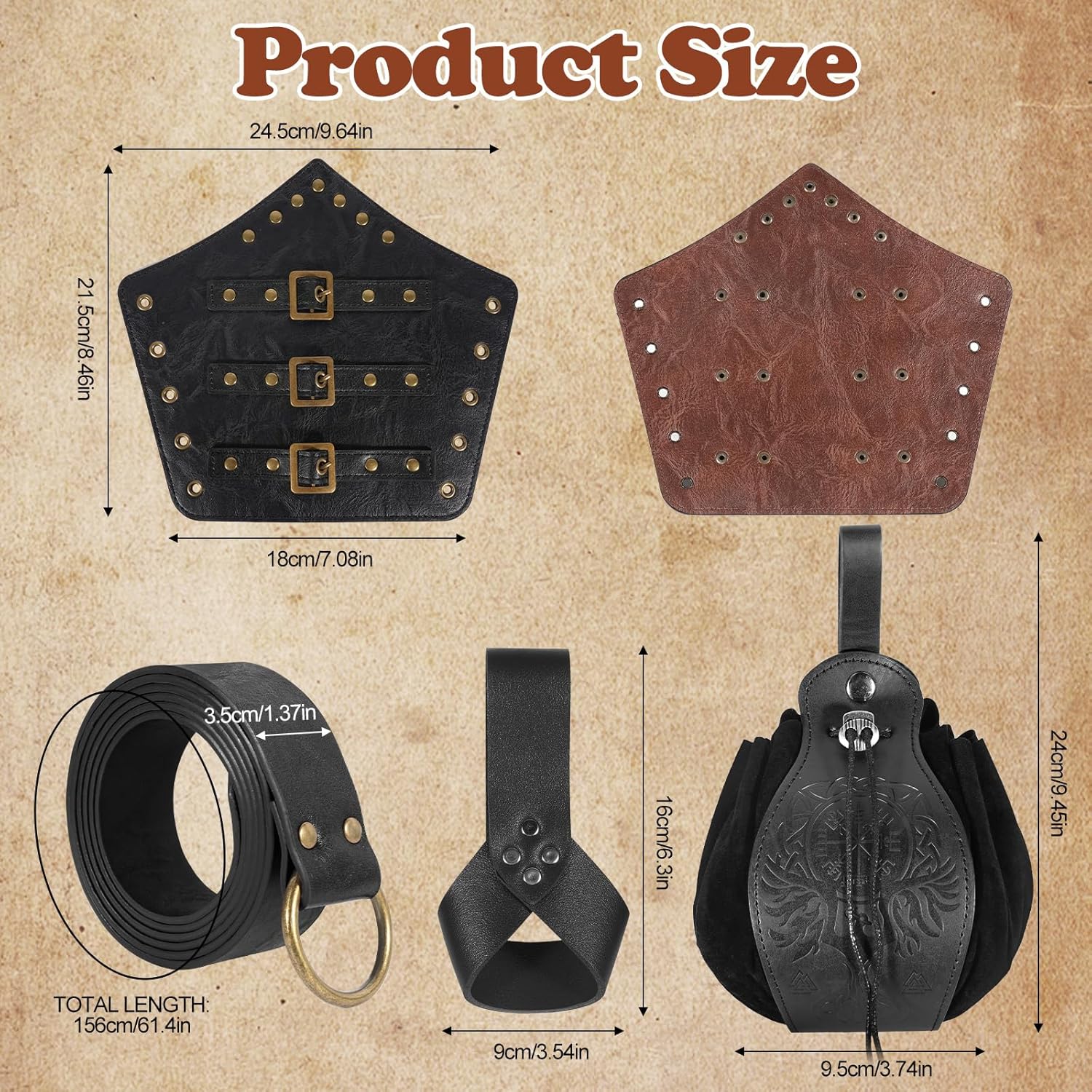 5Pcs Renaissance Accessories for Men, Medieval Viking Costume Accessories, Renaissance Leather Cosplay Set, Halloween Suit