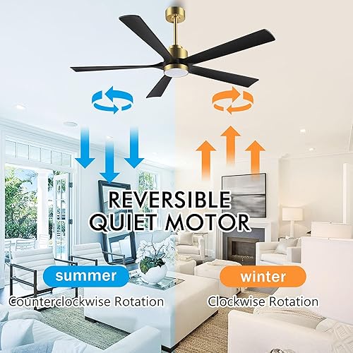Miniatura 2 de ELEHINSER Ventilador de techo moderno de 60 pulgadas con luz y control remoto, 5 aspas de madera maciza, motor CC reversible de 6 velocidades,