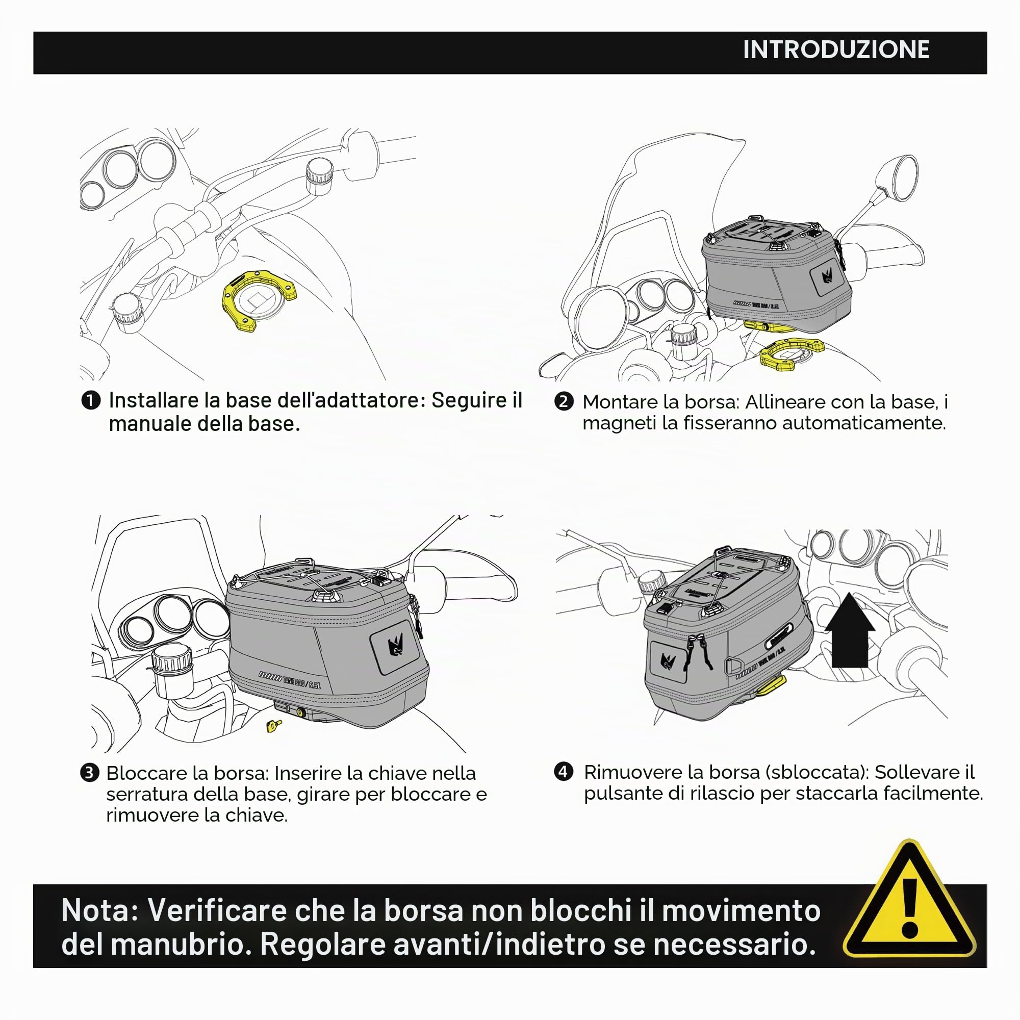 Rhinowalk Borsa da serbatoio per moto, magnetica, a sgancio rapido, 5 – 6,5 l, capacità espandibile, zaino con copertura antipioggia