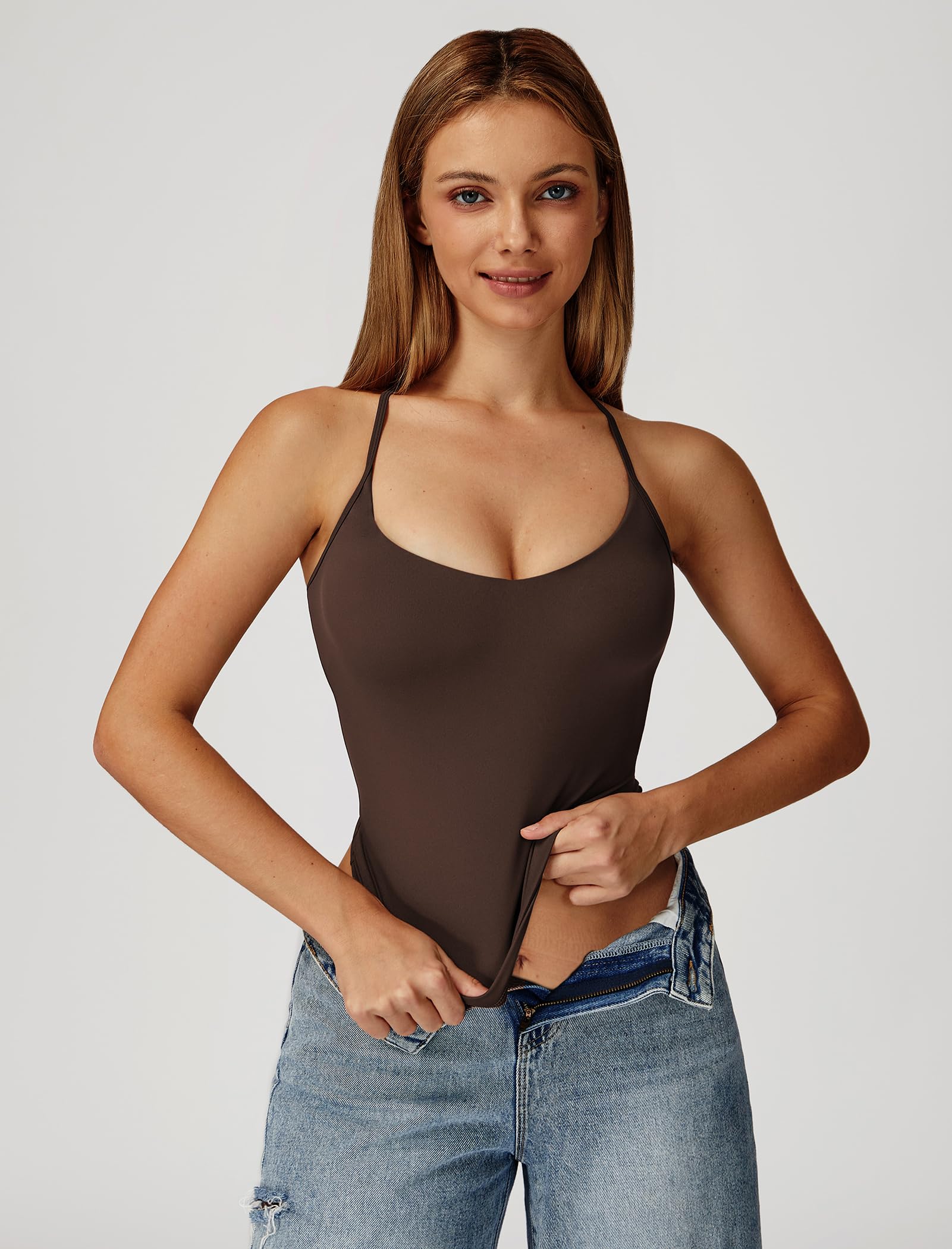 Top deportivo para mujer: sin mangas Crop Tops Crossback con copas extraíbles - Tirantes de espaguetis sexy de verano para yoga, fitness, gimnasio, pilates, entrenamiento
