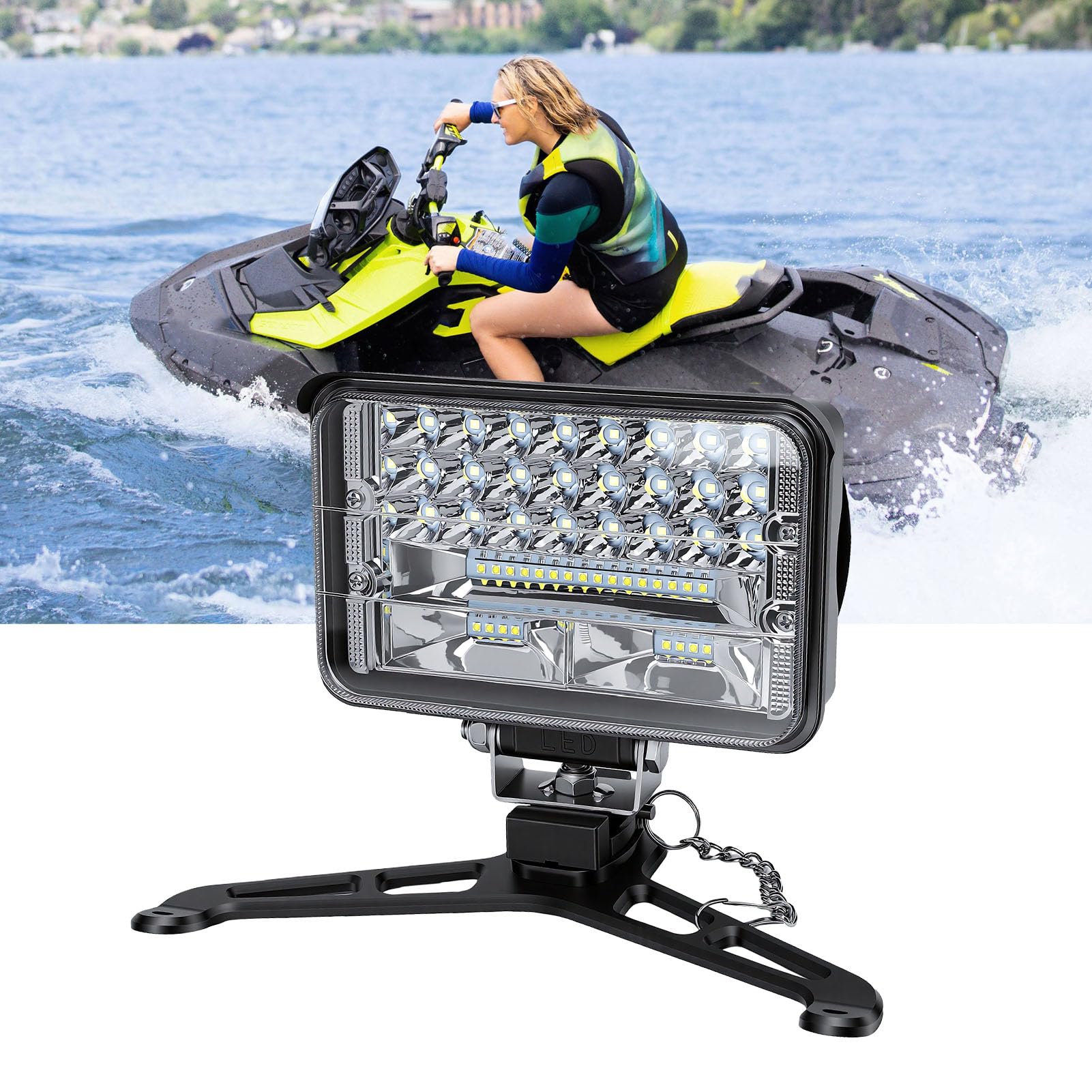 Faro de Búsqueda LED de Barco 3600lm para Propietarios Sea Navegación Nocturna Ilumina 100M Superficie Acuática para Identificación Obstáculos Cubre 50㎡ áRea Muelle