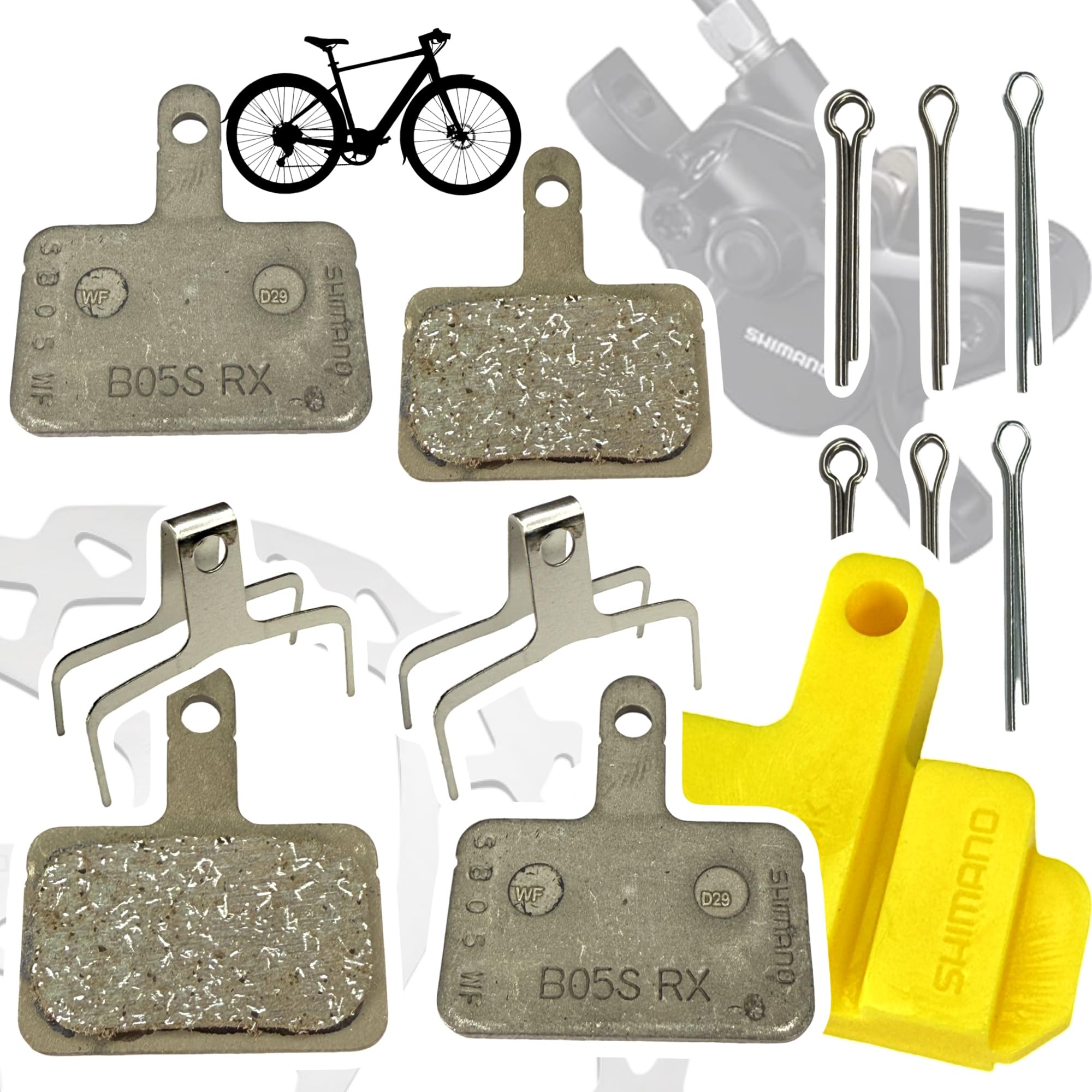 F26 - Pastiglie freno originali B05S RX in resina, per Shimano B01S B03S | Bicicletta MTB, città, tour, trekking, e-bike, freni a disco idraulici, 2 paia + 1 blocco di sfiato