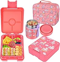 Vista 12 de Lonchera Bento para niños con termo de sopa de 10 onzas, recipientes de almuerzo a prueba de fugas con 4 compartimentos, tarro térmico