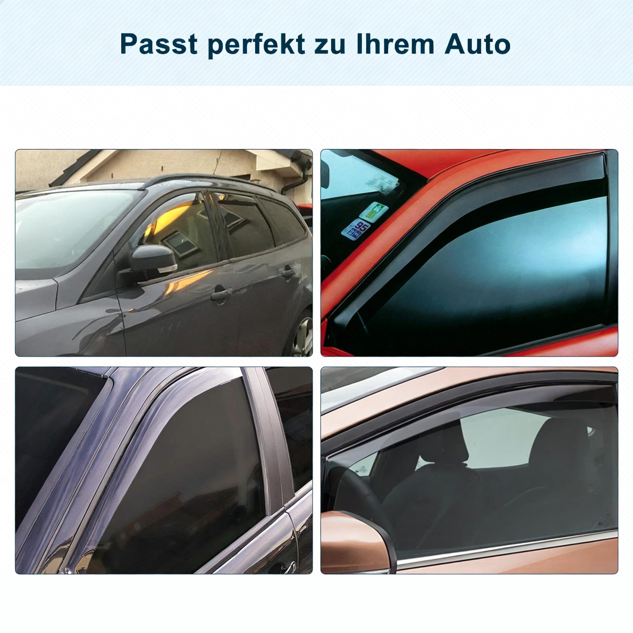 Windabweiser Regenabweiser kompatibel mit Ford Focus Ill Mk3 Bj 2011-2018, Selbstklebend Tape-On Autofenster Regenschutz Regenabweiser Deflektoren, 4-TLG Set, Rauchgrau, Vorne,Aerodynamisch