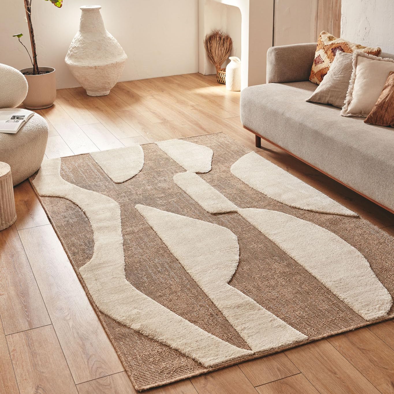 Tapis en jute salon et chambre style bohème Nazar Palma 120x170 cm
