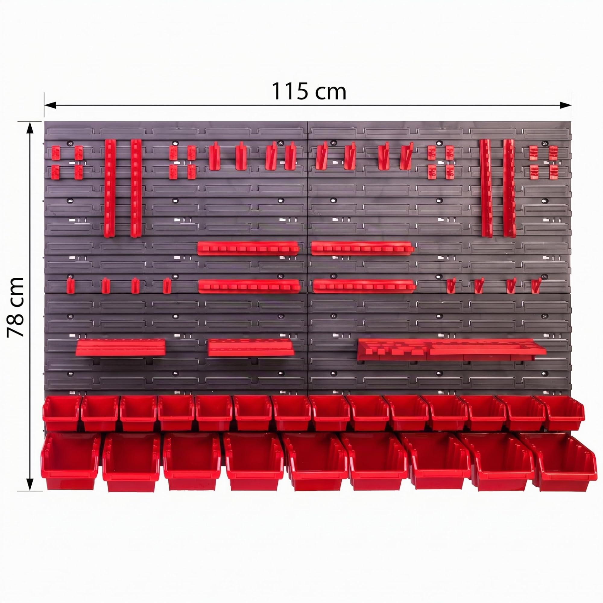 Système de rangement mural - 115 x 78 cm - Support à outils - 23 pièces Étagère de rangement modulable pour outils avec boites de rangement
