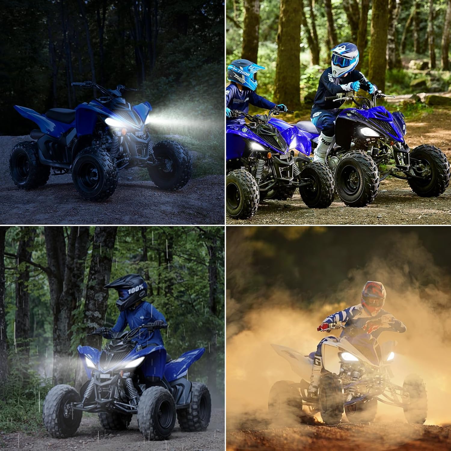 Left & Right Headlight Kit for 2016-2024 Yamaha Raptor 90 Raptor 110, Plug and Play Headlight Bulbs With Switch Wire Harness, Bright White Waterproof LED Headlamp Wiring Harness Kit