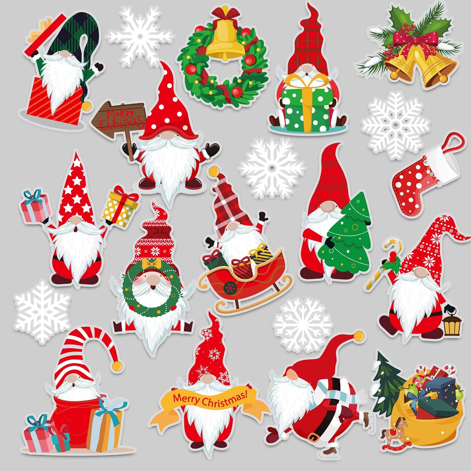 20 Pieces Christmas Thick Gel Clings Christmas Gnome Window Gel Clings Decals Stickers for Toddlers Kids Adults Home Airplane Classroom Nursery Christmas Party Supplies Decoration Removable and Reusable