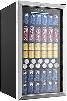 EUHOMY BR-110 3.2 Cu Ft Beverage Refrigerator - 130 Can Mini Fridge w/ Glass Door, Adjustable Shelves for Soda Beer Wine, Silver