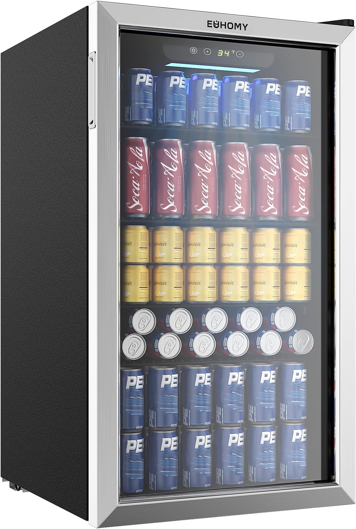 EUHOMY Beverage Refrigerator Cooler, 125 Can Mini Fridge with Glass Door for Soda Beer or Wine, Beverage Cooler for Home, Office, Bar with Adjustable Removable Shelves, Silver