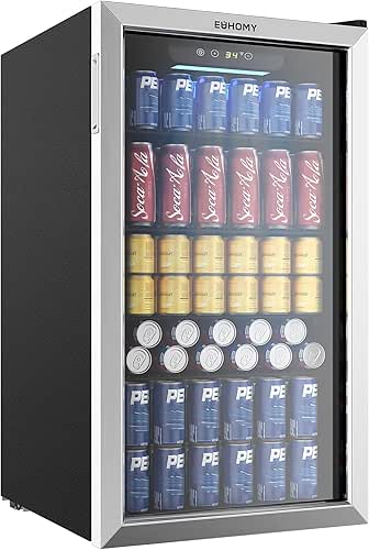 EUHOMY Beverage Refrigerator Cooler, 128 Can Mini Fridge with Glass