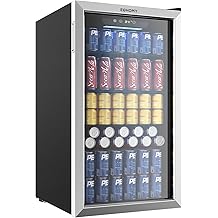 EUHOMY Beverage Refrigerator Cooler, 130 Can Mini Fridge with Glass Door for Soda Beer or Wine, Beverage Cooler for Home, Office, Bar with Adjustable Removable Shelves, Silver
