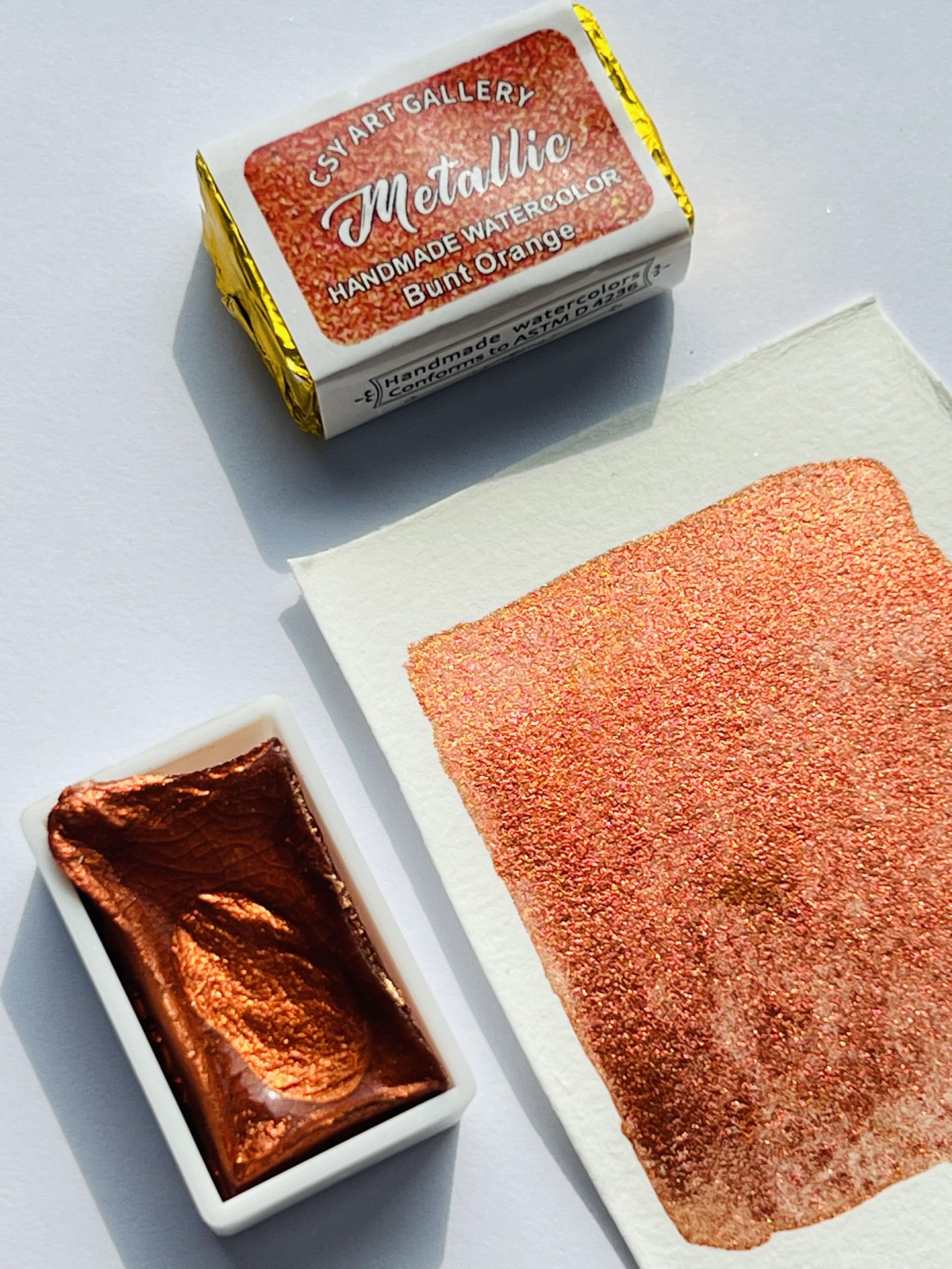 Peinture aquarelle métallique faite main Or brillant Mica Peinture à paillettes Aquarelle complète (Orange vif)