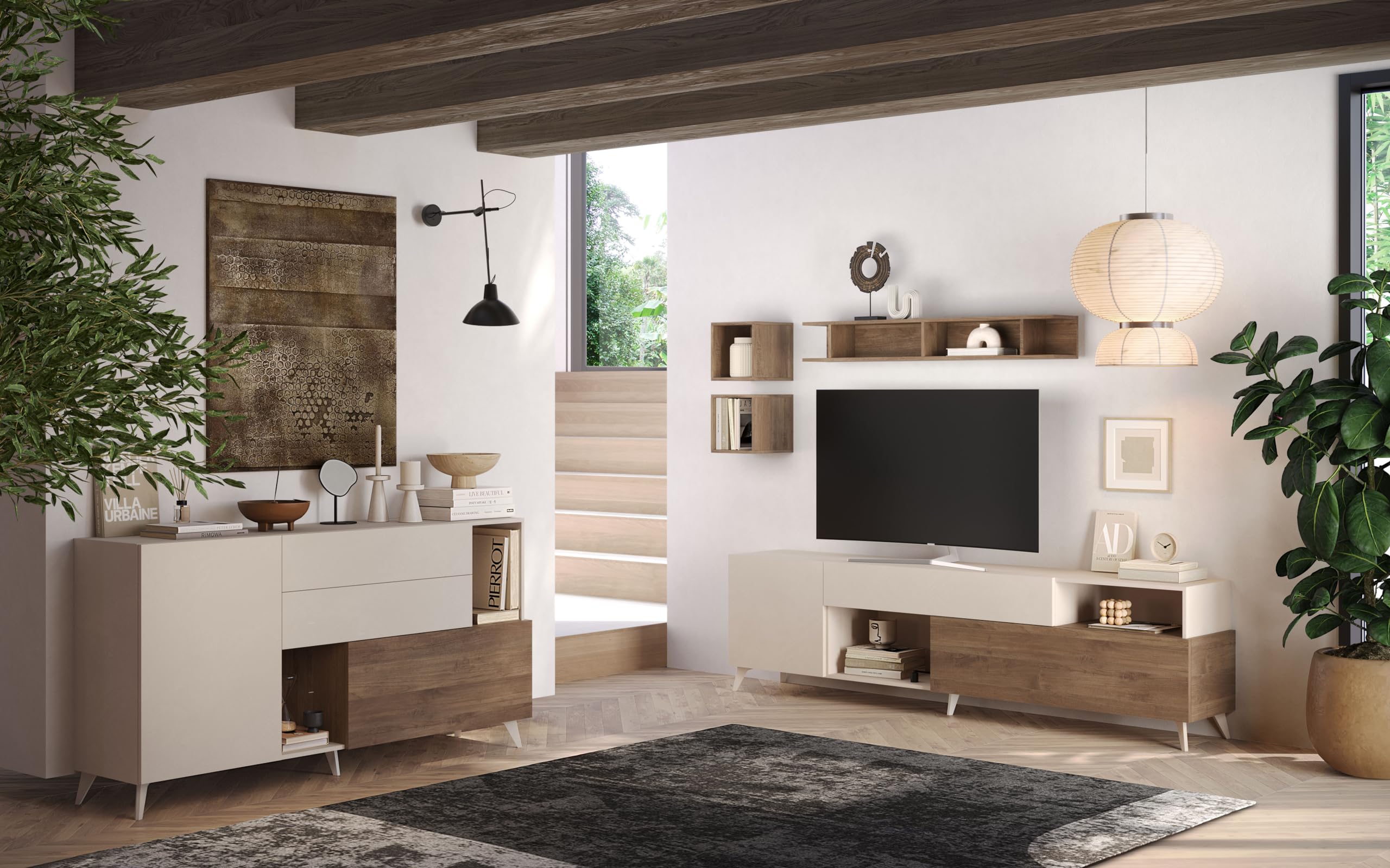 Web Convenienza Madia con Ante e Cassetti Made in Italy – Credenza Contenitore Collezione Riviera per Soggiorno Cucina Ingresso Sala da Pranzo Mobile Design moderno (Cashmere/Mercure, 180cm)