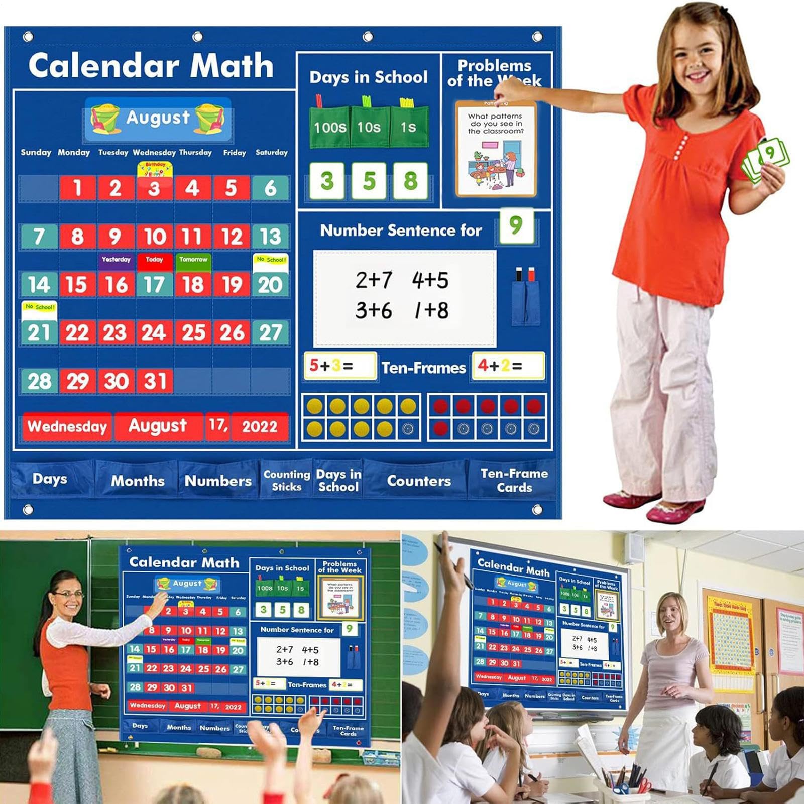 Calendari Tascabili Portatile Per Attività | Tabellone Con Tasche Per Insegnanti Per Bambini Ragazze Insegnanti Genitori Vacanze Classe Casa Prescolare Elementare