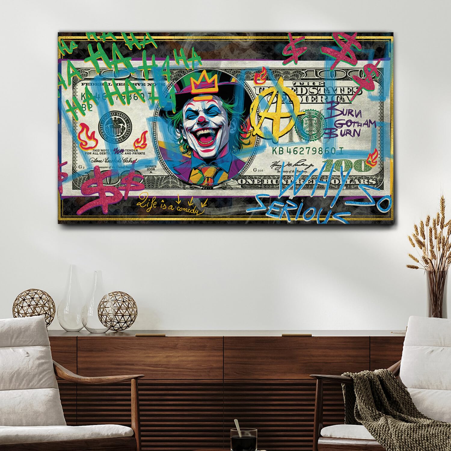 Giallobus - Quadro - 05 - Joker Dollar - Tela Canvas Telaio Standard - 140x80 - Pronto da Appendere - Quadri Moderni per la casa