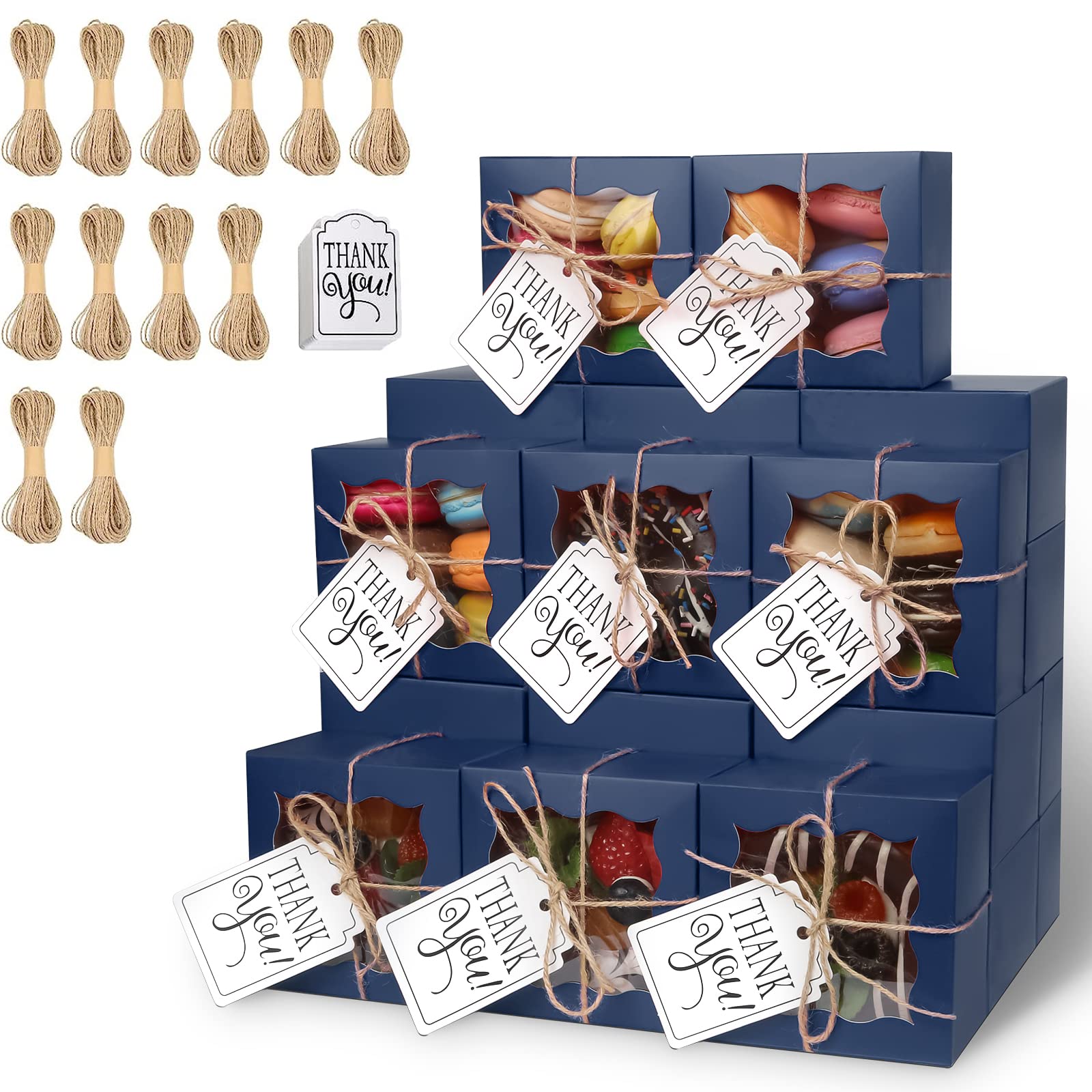 KPOSIYA 120 Pcs White Bakery Boxes with Window Individual Cupcake Boxes 4x4x2.5 Inches Cookie Boxes Kraft Paper Brown Gift Box for Pastries, Cookies, Pie, Donuts, Macaroon