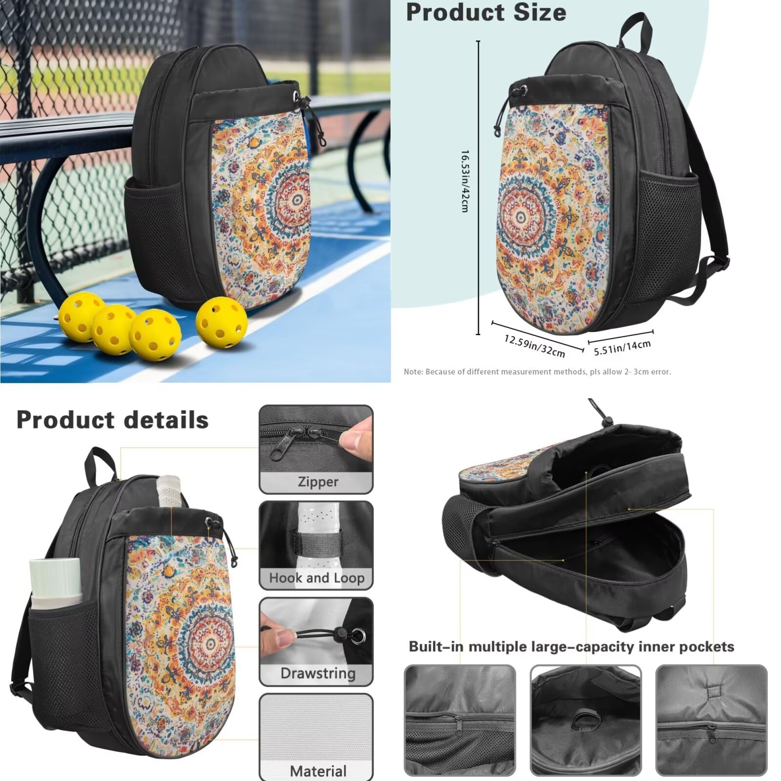 Set di 2 racchette da pickleball con superficie in fibra di vetro, ideale come regalo per principianti