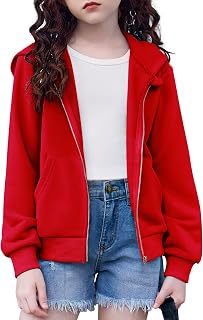 Arshiner Girls Zip Up Hoodie Kids Full Zipper Hooded Sweatshirt Jacket | French Terry Fabric, Metal Zipper, Kangaroo Pocket, Casual Hoodies, Lightweight Jacket, Fall Spring Clothes