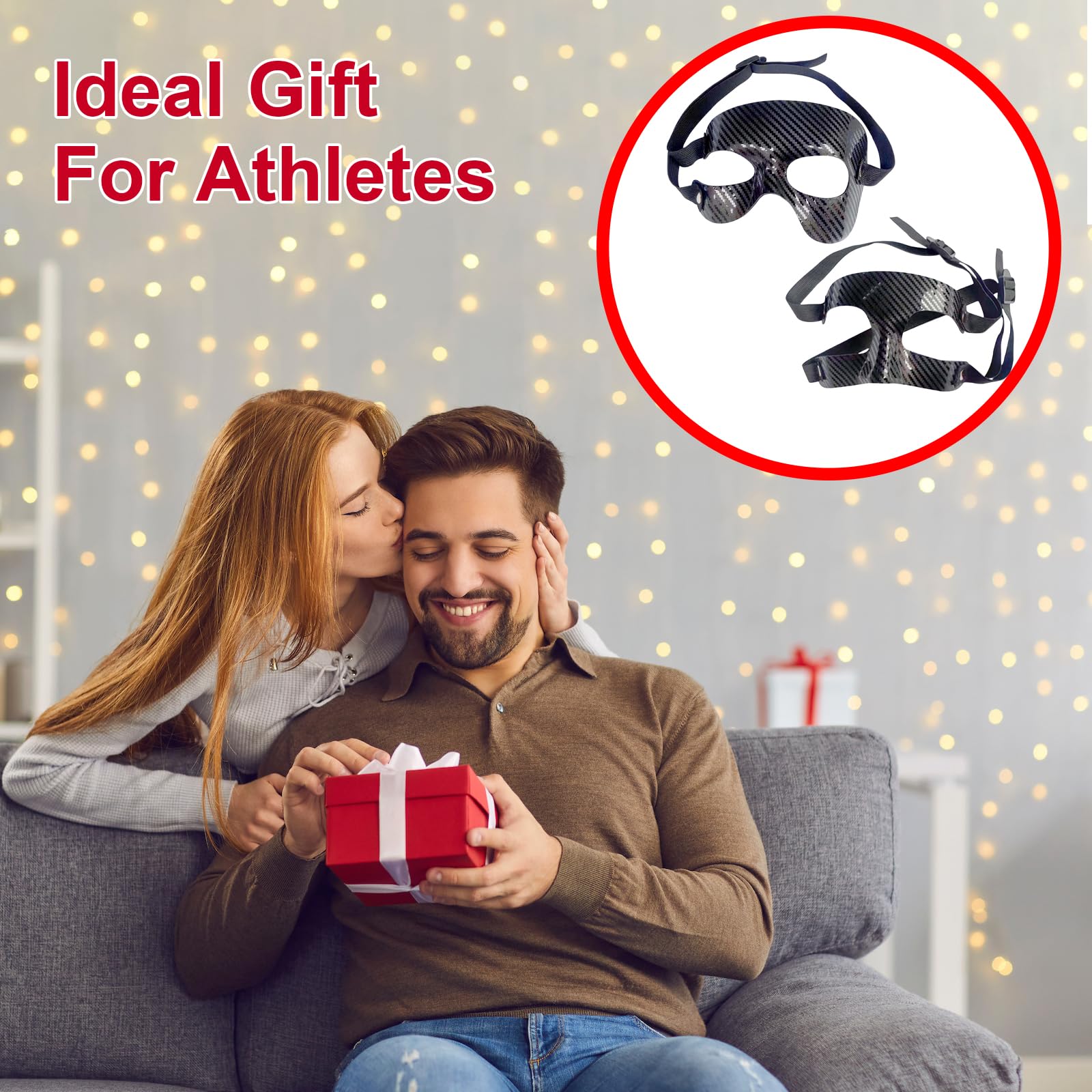 Pacco da 2 Maschere Protettive Nasali in Fibra di Carbonio per Sport Come Calcio, Basket e Softball – Regolabile, Protezione Efficace per Danza, Spettacoli e Attività di Bar, Motivo in Twill