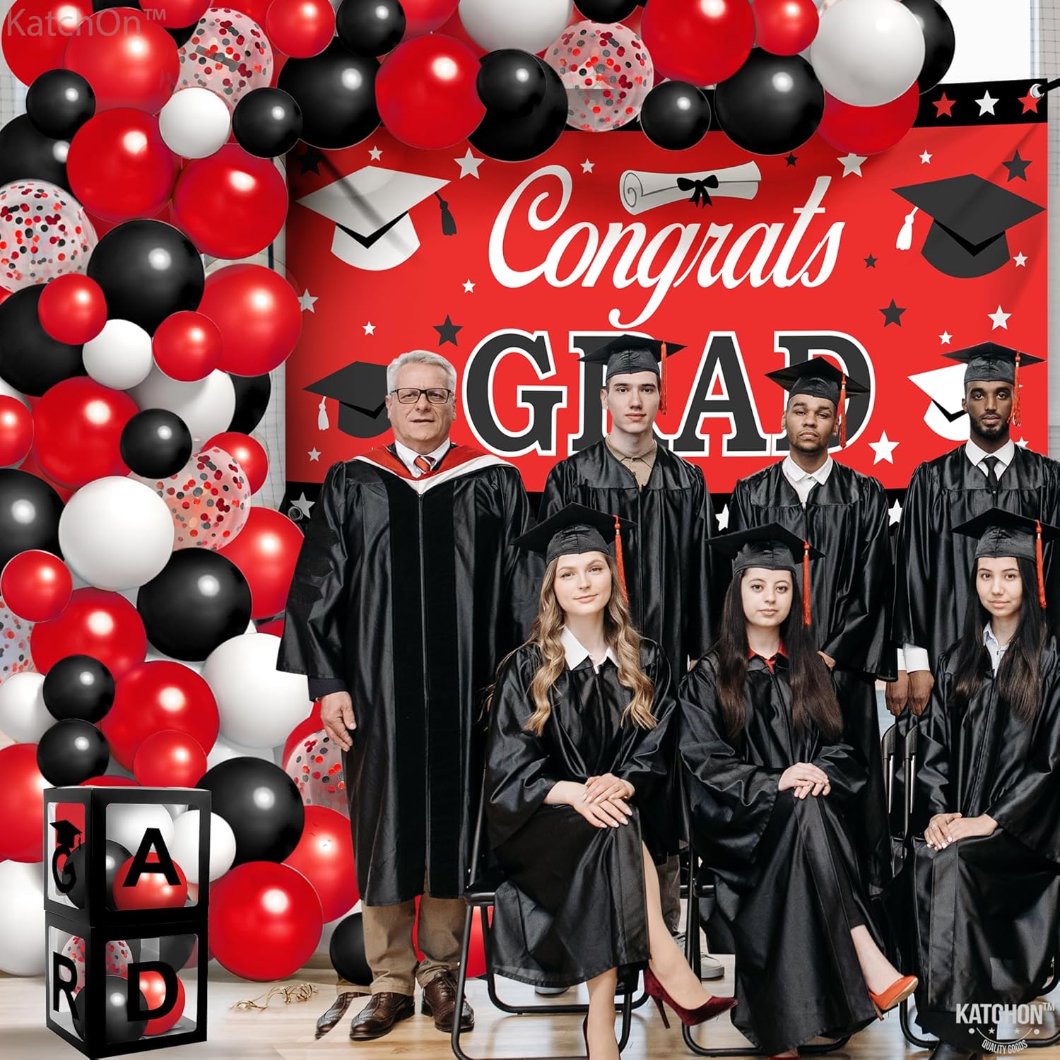 KatchOn, Graduation Decorations Class of 2026 - Huge, Pack of 75 | Congrats Grad Banner and graduation Boxes Grad Balloon Arch Kit | Red and Black Graduation Balloons for 2026 Graduation Decorations - Image 8
