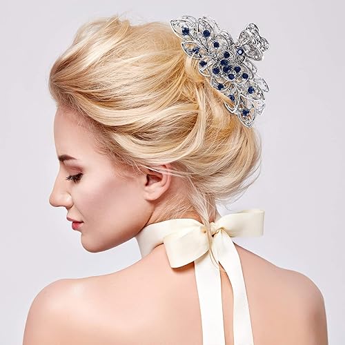 Miniatura 4 de Chuangdi 4 pinzas para el cabello con diamantes de imitación de cristal vintage, pinza de metal con diamantes de imitación brillantes con purpurina,