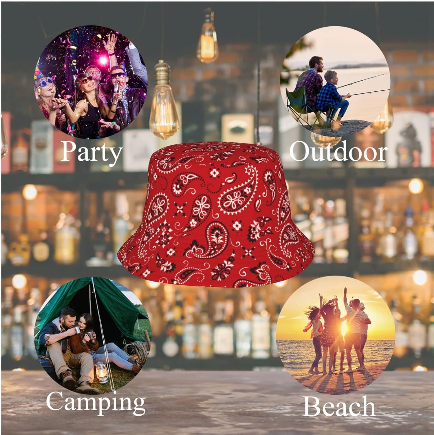 Turquoise Paisley Bucket Hat for Women Men, Summer Art Fisherman Cap Fishing Sun Hats for Outdoor,Unisex - Image 5