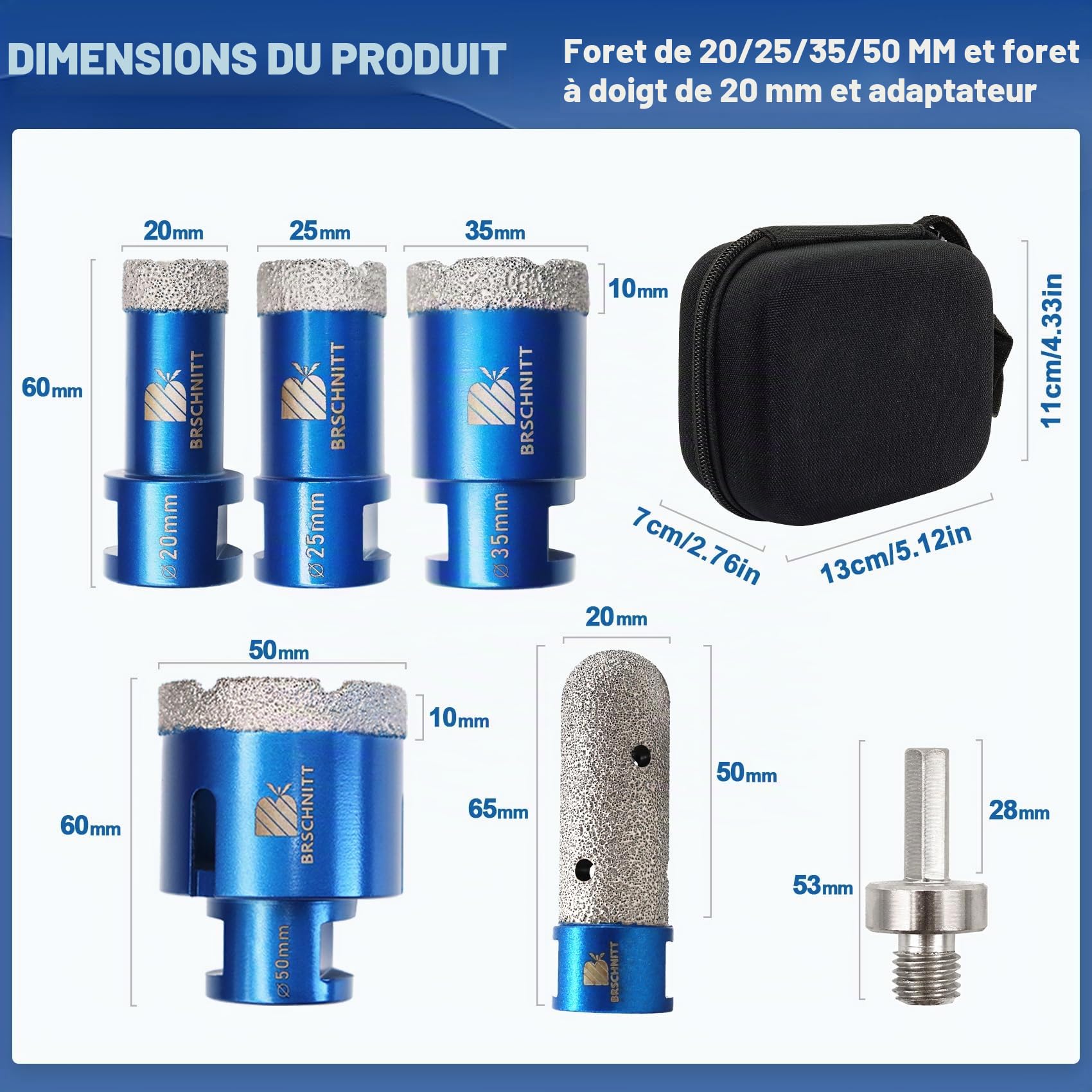 Forets Carrelage Diamant 20/25/35/50mm - BRSCHNITT 20mm Trépan de Fraisage Diamantée avec Filetage M14 pour Perçage à sec en Porcelaine Carrelage Granit Marbre…