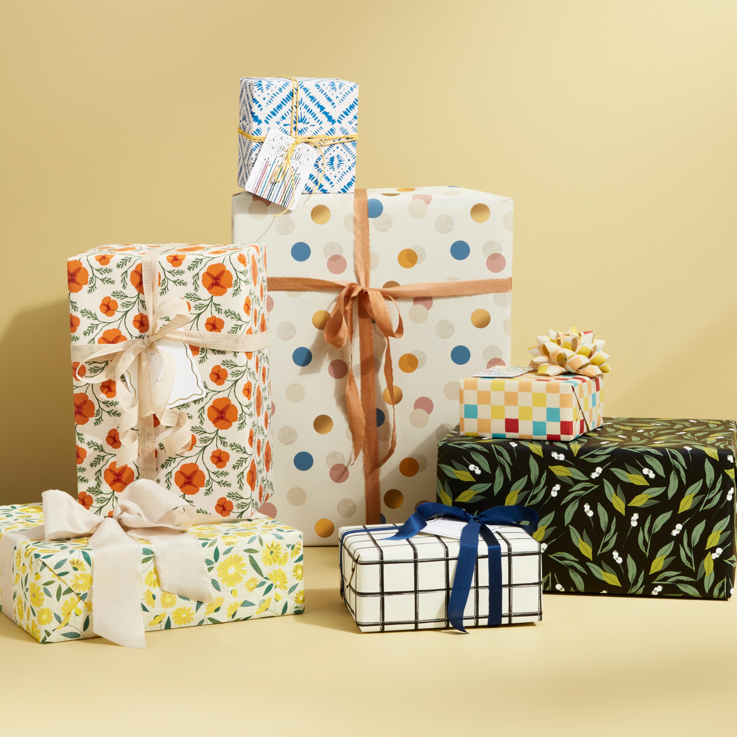 Minted Confezione regalo per tutti i giorni con motivo arcobaleno, griglia e pois festivi, set di 3 rotoli, carta da regalo resistente all'acqua, carta regalo per compleanno, matrimonio, baby shower