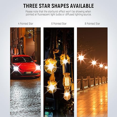 Miniatura 2 de NEEWER 3 filtros de estrella de 1.92 pulgadas, filtro ajustable de efecto estrella de pantalla cruzada (4, 6, 8 puntos) con marco de aleación de