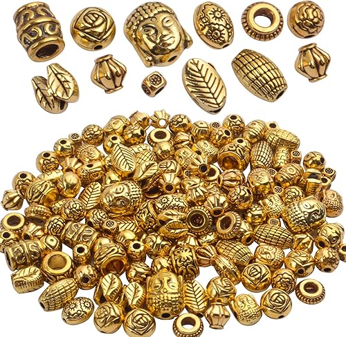 BronaGrand 3.53 oz (alrededor de 130-180 piezas) de oro antiguo, cuentas pequeñas, espaciadores de abalorios para joyería, pulseras y collares
