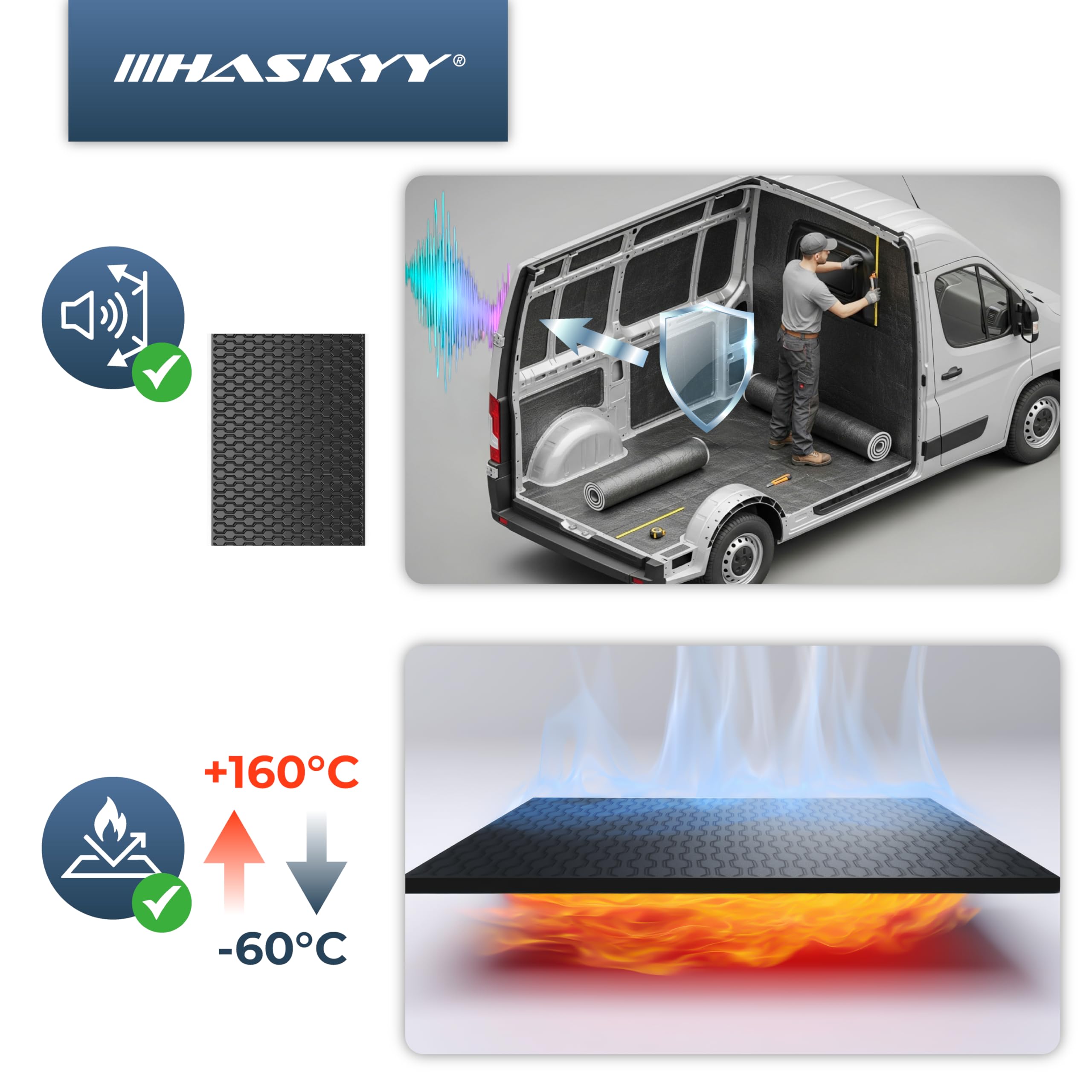HASKYY Lot de 6 plaques d'isolation anti-buée autocollantes en aluminium butyle de 2 mm - 1,11 m² - 500 x 370 mm - Noir - Isolation acoustique et acoustique