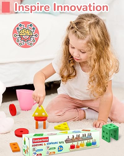 Miniatura 10 de Juguetes Montessori para niños y niñas de 1, 2, 3 años, juguetes de clasificación y apilamiento de madera para niños pequeños de 1 a 3, 1 2 años,