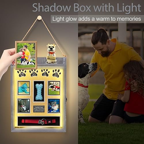 Vista 54 de Marco de caja de sombra de 11 x 16 pulgadas con luz, vitrina conmemorativa con estantes, cajón y ranura para recuerdos, caja grande de sombra Negro