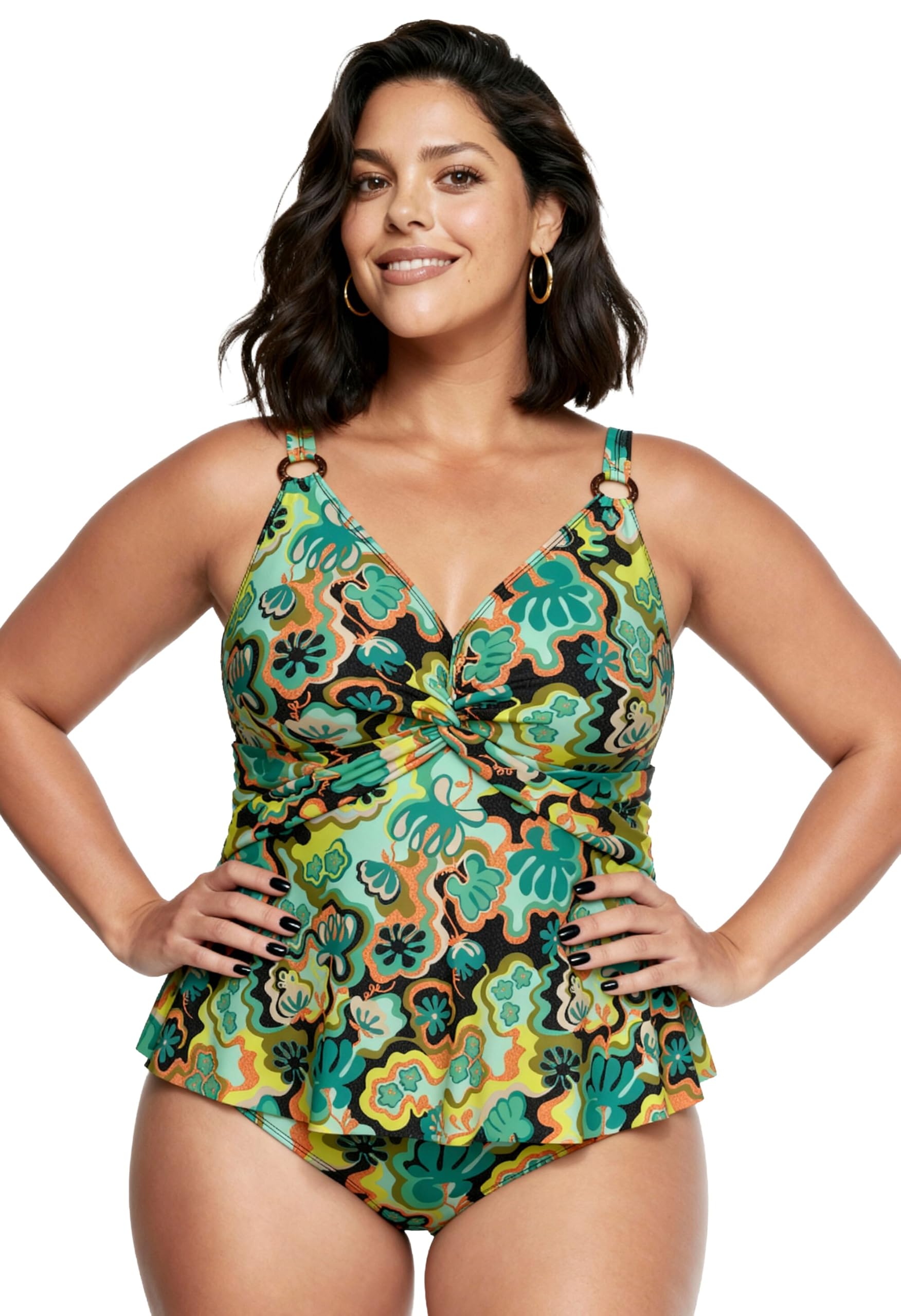 Ulla Popken Damen große Größen Übergrößen Plus Size Tankini, Boho-Muster, Softcups, Träger verstellbar, recycelt 846603