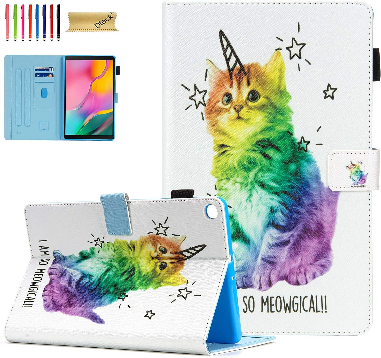 Dteck Galaxy Tab A 10.1 Case - Slim Fit Premium Leather Folio Stand Protective Magnetic Case for Samsung Galaxy Tab A 10.1 inch Tablet 2019 Release SM-T510/T515, Cat Unicorn