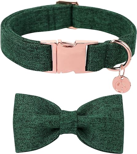 Miniatura 1 de DOGWONG Collar de algodón de cáñamo para perro con lazo, collar verde navideño para mascotas, duradero y ajustable, collar para cachorros para