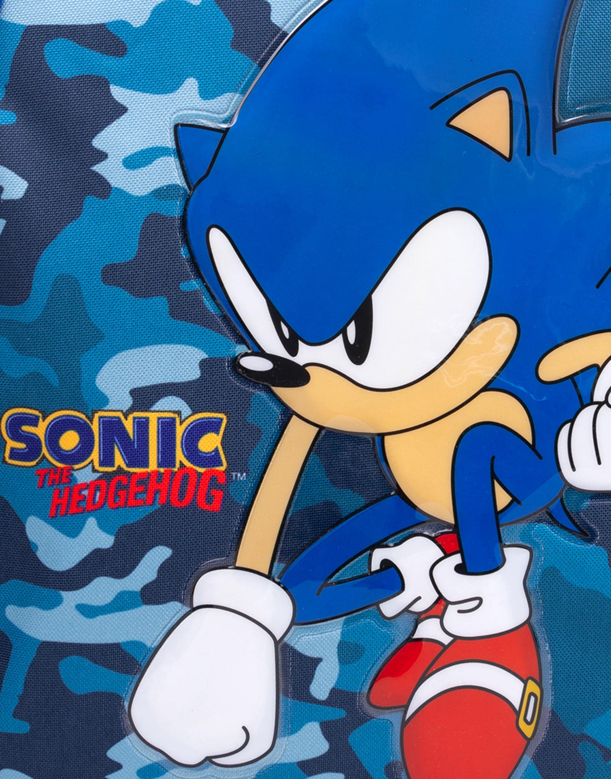 Sonic The Hedgehog Mochila para niños, diseño de camuflaje azul marino, estuche para lápices, botella de agua, mercancía de juego