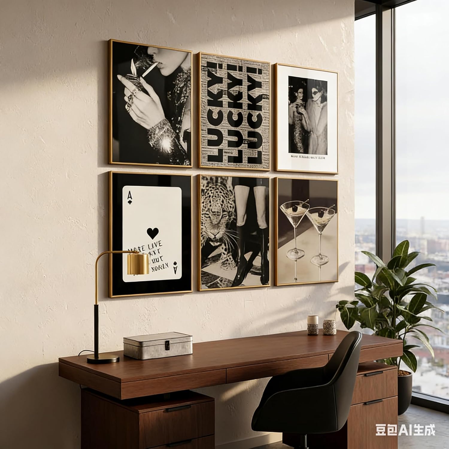 6pcs Trendy Leopard Wall Art Neutral Black And White Cheetah Paintings Martini Lucky Posters Prints Poker Preppy Fashion Luxury Wall Decor For Girly Bedroom Apartment Dorm Decoration(Unframed)